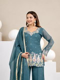 Embroidered Palazzo Suit Set – Teal Blue