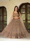 Embroidered Sequin Net Lehenga Choli – Champagne Beige